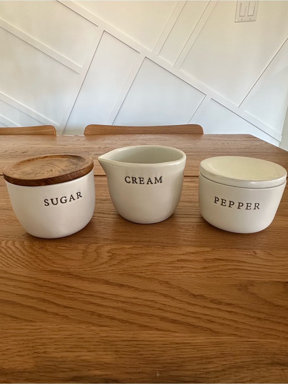 Magnolia Hearth & Hand Stoneware Creamer, Sugar Jar & Pepper Cellar Set